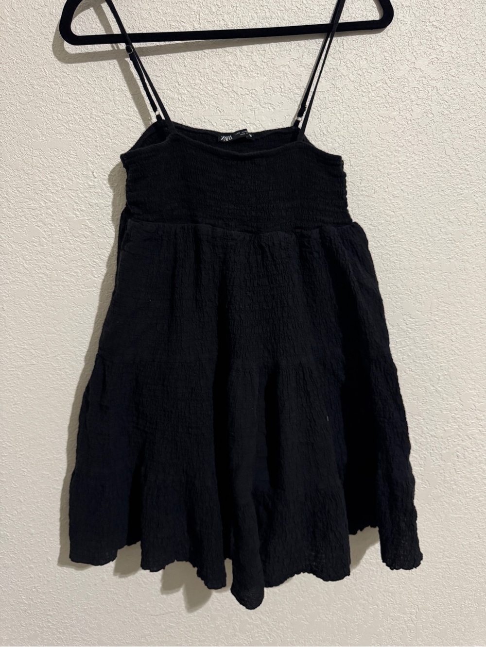 #55 Zara Black Textured Sundress with Spaghetti Straps
